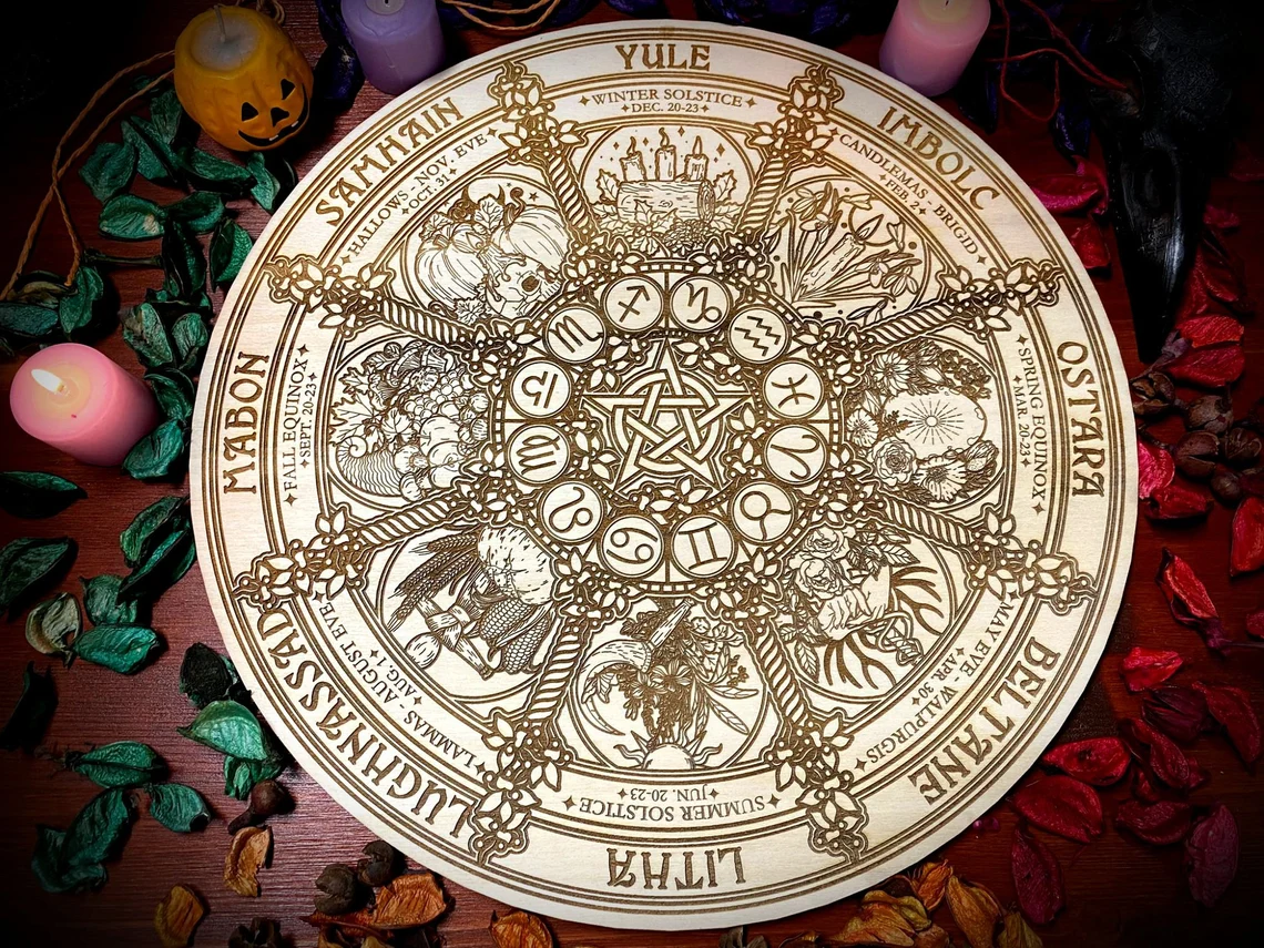 Handcrafted wooden Wheel of the Year by The Little Sorcerer