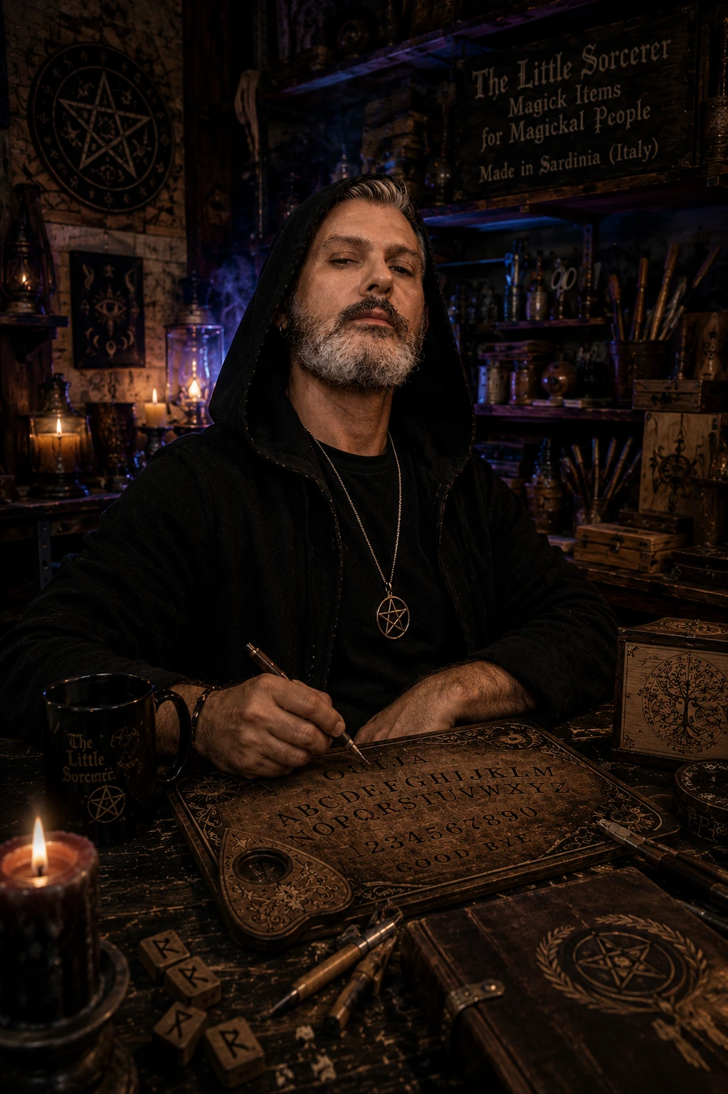 Michelangelo, the artisan behind The Little Sorcerer, in his esoteric workshop